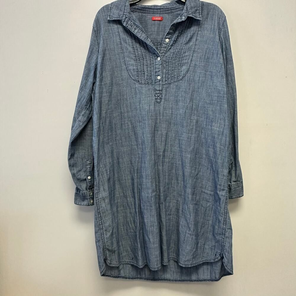 Izod Denim long sleeve Adjustable sleeve 3/4 button down Chambray Dress Medium